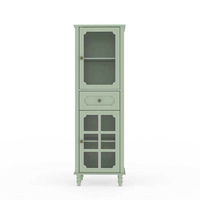 Curio Cabinet, Freestanding Vintage Display Storage Cabinet, Adjustable Shelves - Green