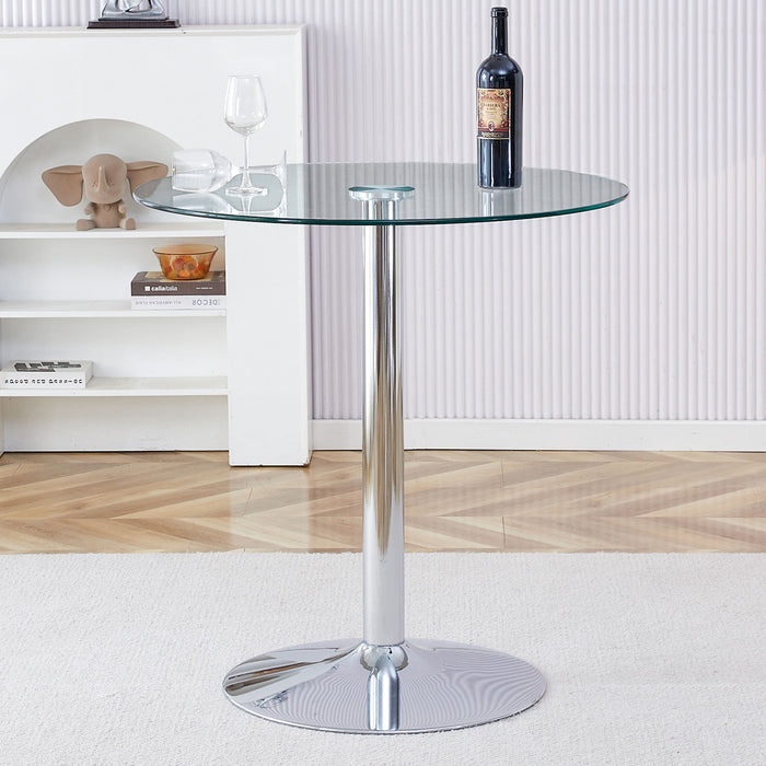 Modern Minimalist Circular Glass Dining Table With Electroplated Metal Legs 35" Diameter - Transparent