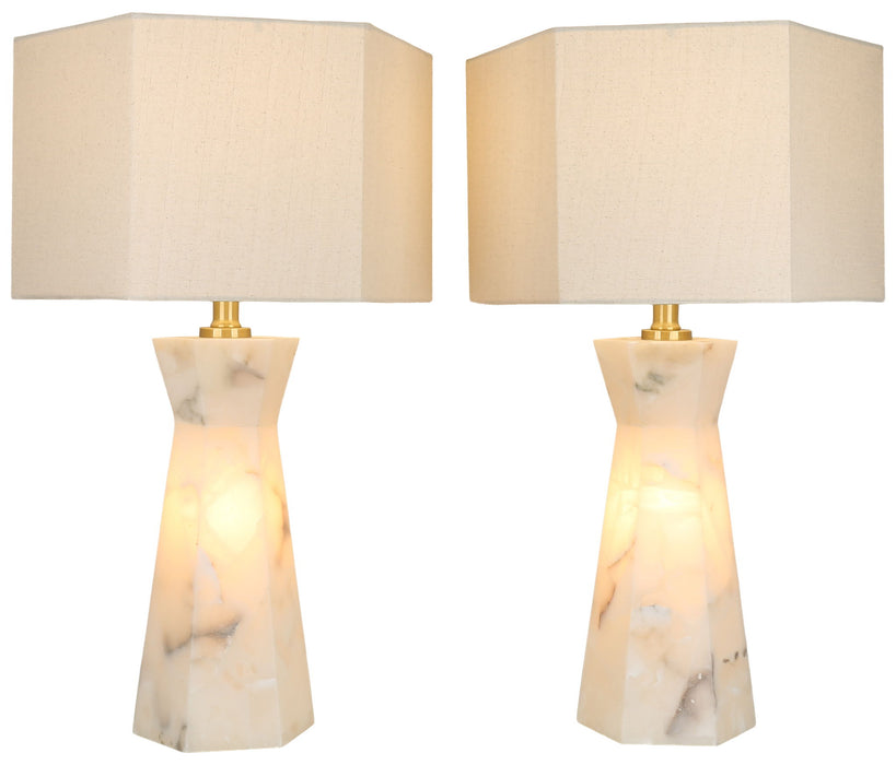 Evening Facet - 28 X 16 - Alabaster Table Lamp With Night Light (Set of 2) - Natural Stone