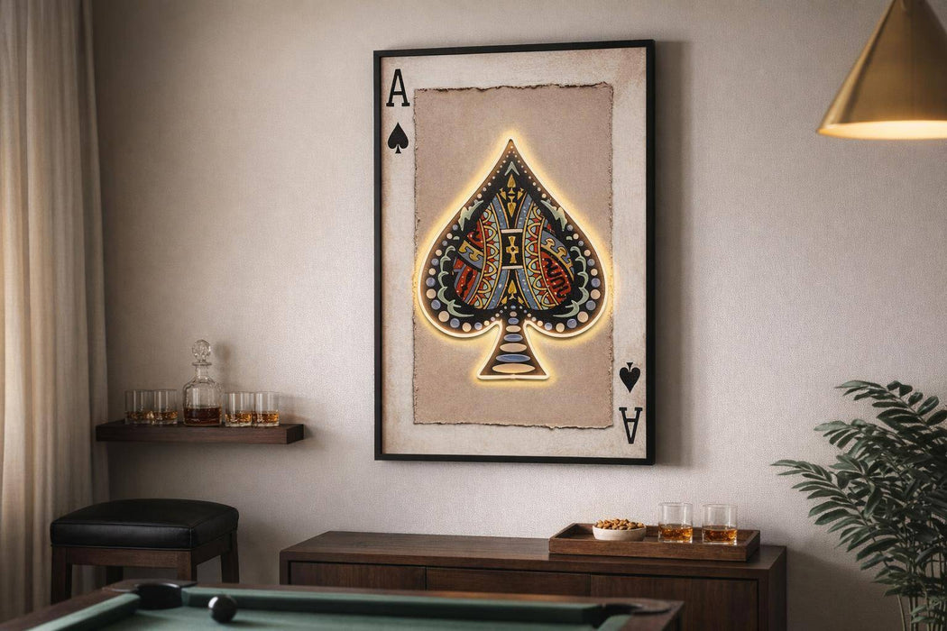 Royal Card II Hand-Embellished LED Canvas In Frame - Black / Beige