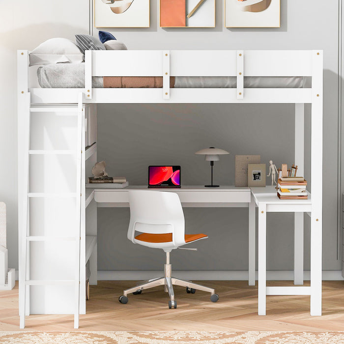 Modern Loft Bed With Desk And Shelves