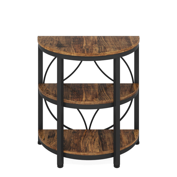 3 Tier Half Moon End Table, Space Saving Semi Circle - Deep Rustic Brown