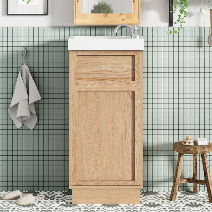 15.75" Bathroom Vanity With Reversible Resin Sink And Cabinet - Wood