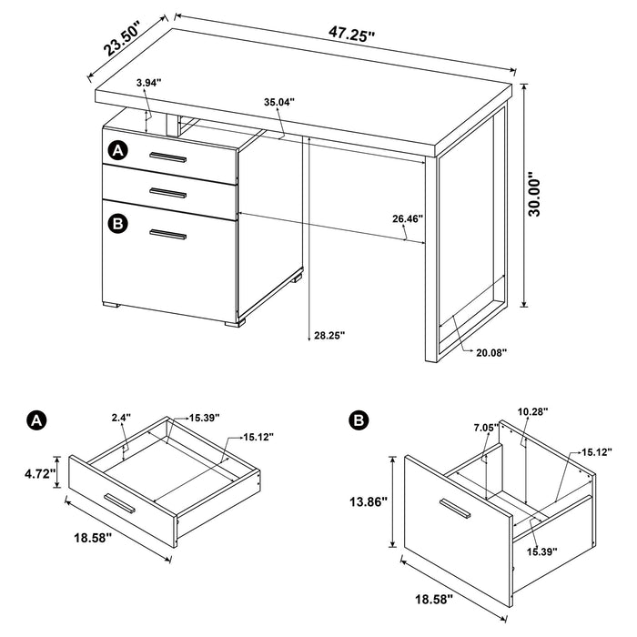 3 Drawer Reversible Office Desk