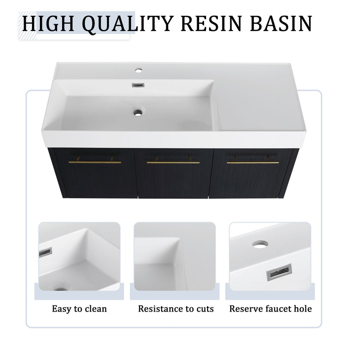 Modern Chestnut Wall Mounted Bathroom Vanity With Left Resin Sink And Storage Rack - Black Chestnut