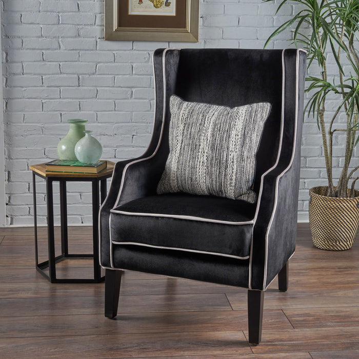 Elegant Velvet Club Chair With Tonal Piping