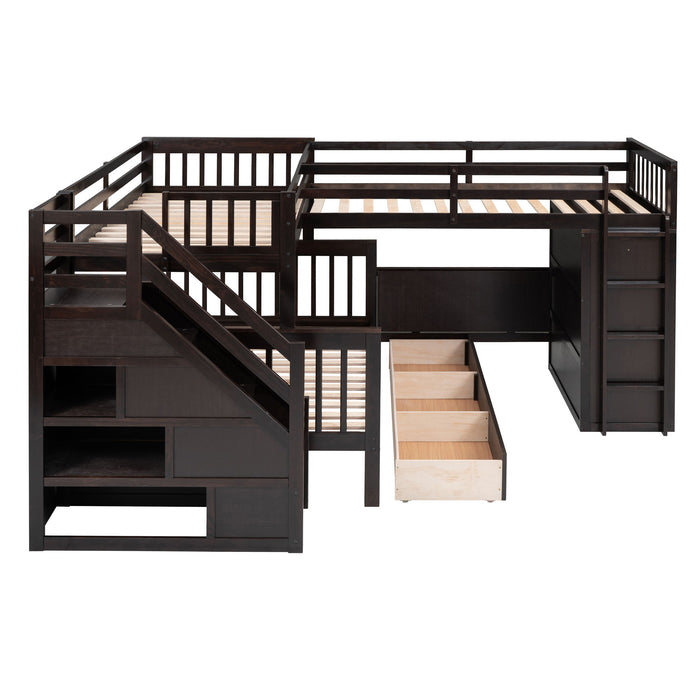 L Shaped Bunk Bed With 3 Drawers, Portable Desk And Wardrobe