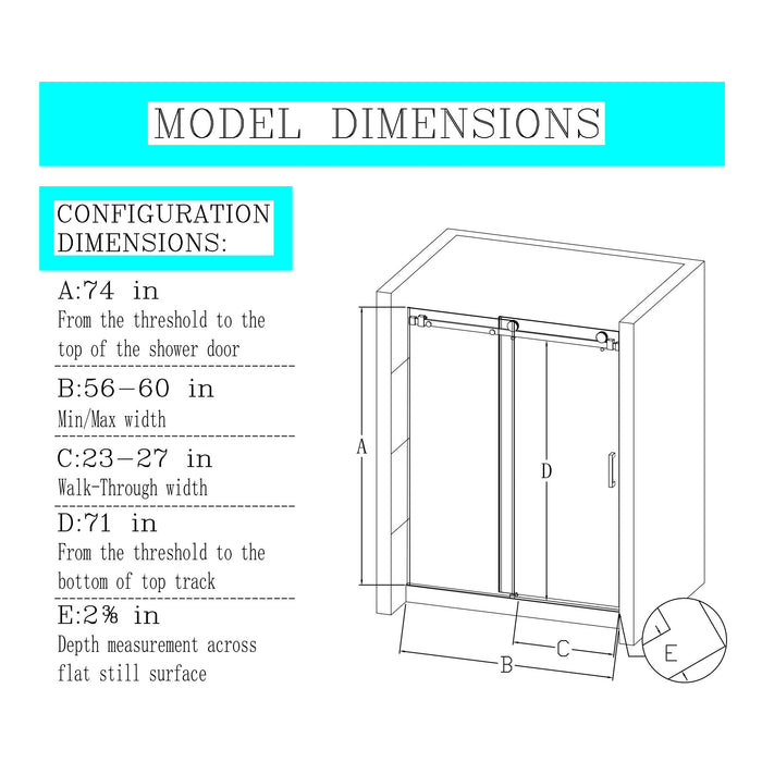 Frameless Single Sliding Shower Door, Sgcc Tempered Glass, Reversible