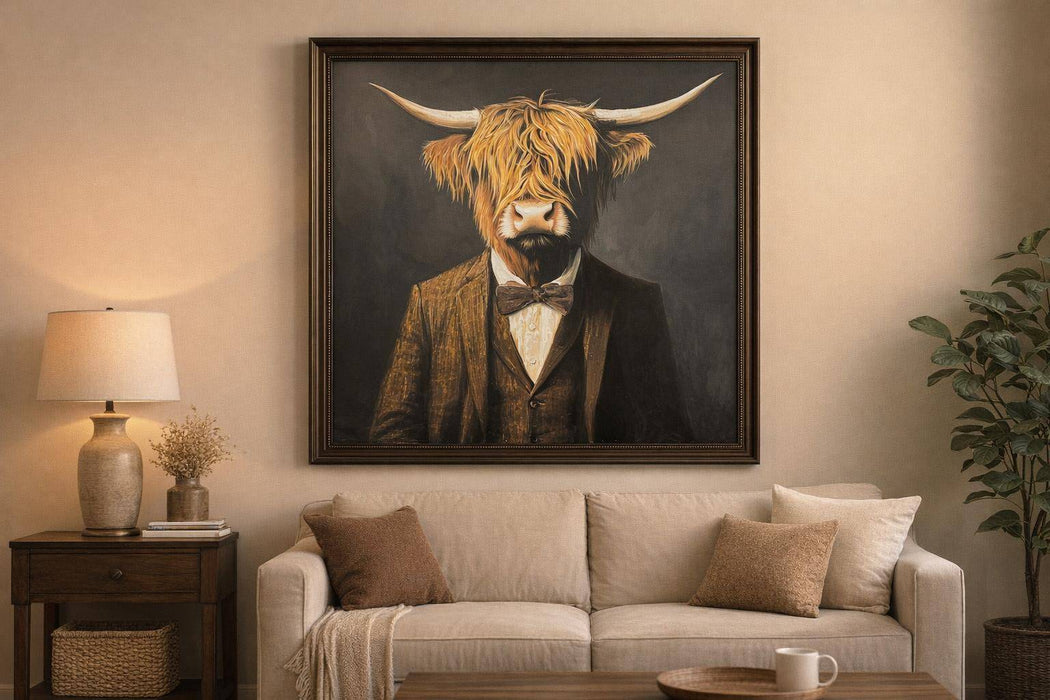Dapper Highland Hand-Embellished Canvas In Frame - Black / Brown
