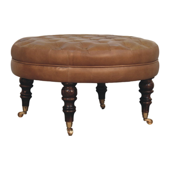 Buffalo - Round Ottoman With Castor Legs - Brown