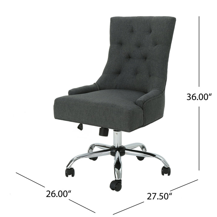 Glory Diamond Tufted Upholstered Office Chair With Rolling Casters And Sloped Arms - Dark Gray / Chrome