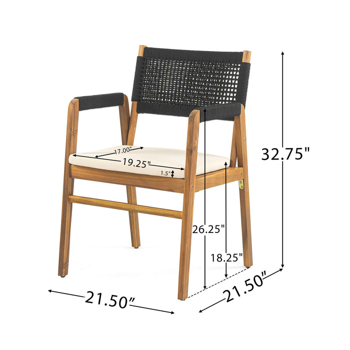Outdoor Acacia Wood Dining Armchair With Cushion (Set of 2)