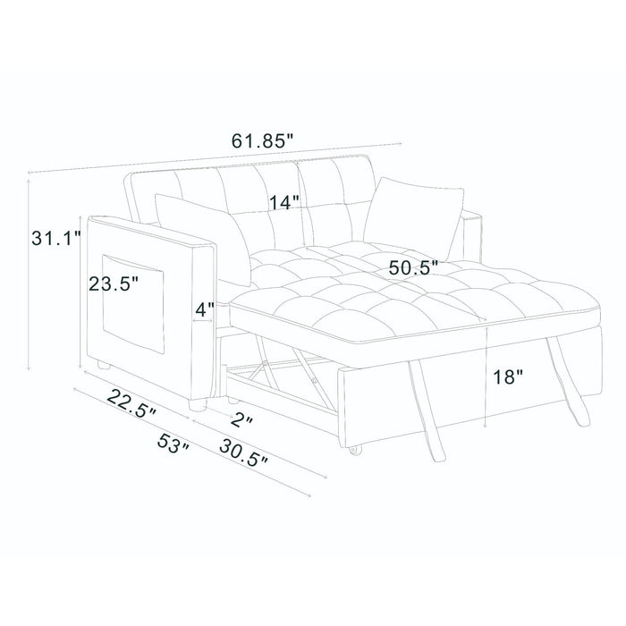 Sienna - Tufted Convertible Sleeper Sofa With Chaise - Gray