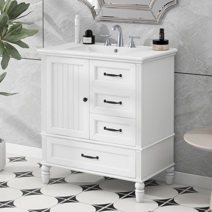30" Bathroom Vanity With Sink, 3 Drawers, Adjustable Feet