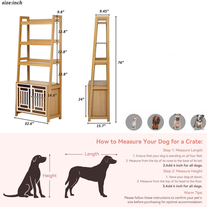 Modern Furniture Style 2 In 1 Pet Friendly Dog Crate Ladder Bookcase - Ancient Oak