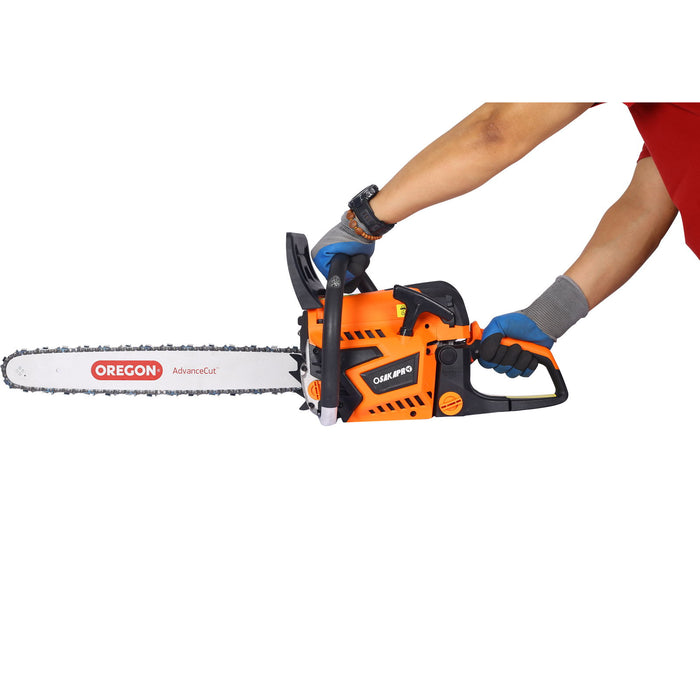 58Cc Gasoline Chainsaw 20" Bar For Wood Cutting With Oregon Chain And Bar - Orange