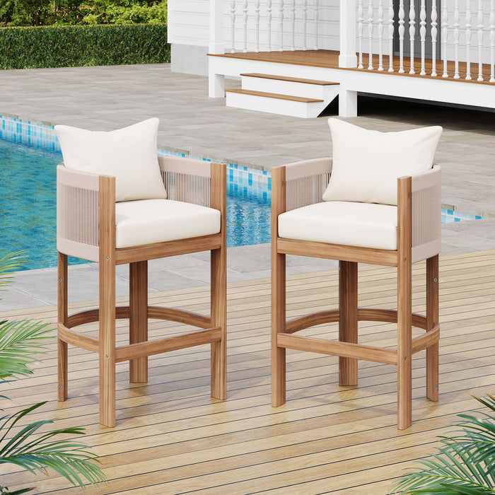 Modern Matera Barstool (Set of 2) With Wraparound Back And Rope - Teak / Beige