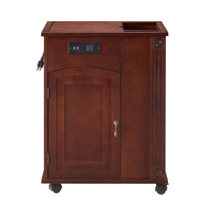 Traditional End Table With Charging Station, Narrow Side Table With USB Ports And Outlets - Red Walnut