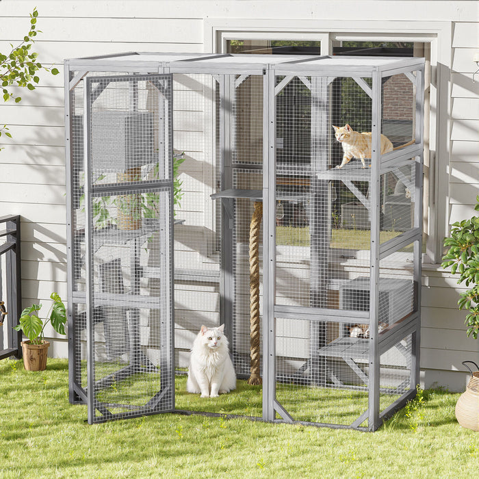 Outdoor Cat House, Diy Cat Enclosure Catio With Double Enter Doors