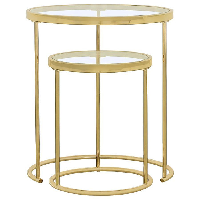Maylin - 2 Piece Round Glass Top Nesting Table Set - Gold