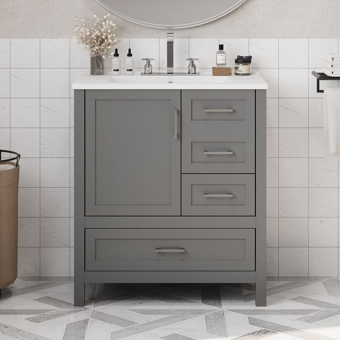Modern Bathroom Vanity With Ceramic Sink, Solid Frame And Storage Solutions