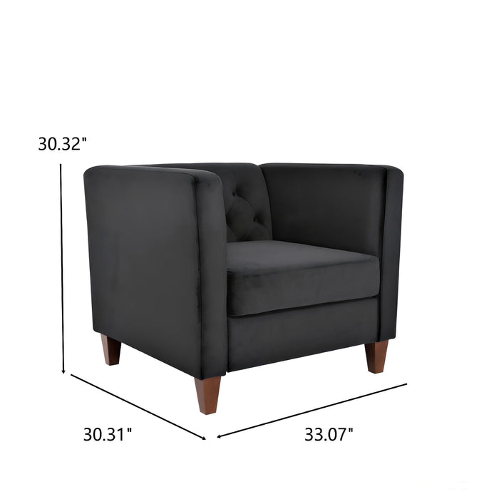 Button Tufted Accent Square Arm Upholstered Chair - Black