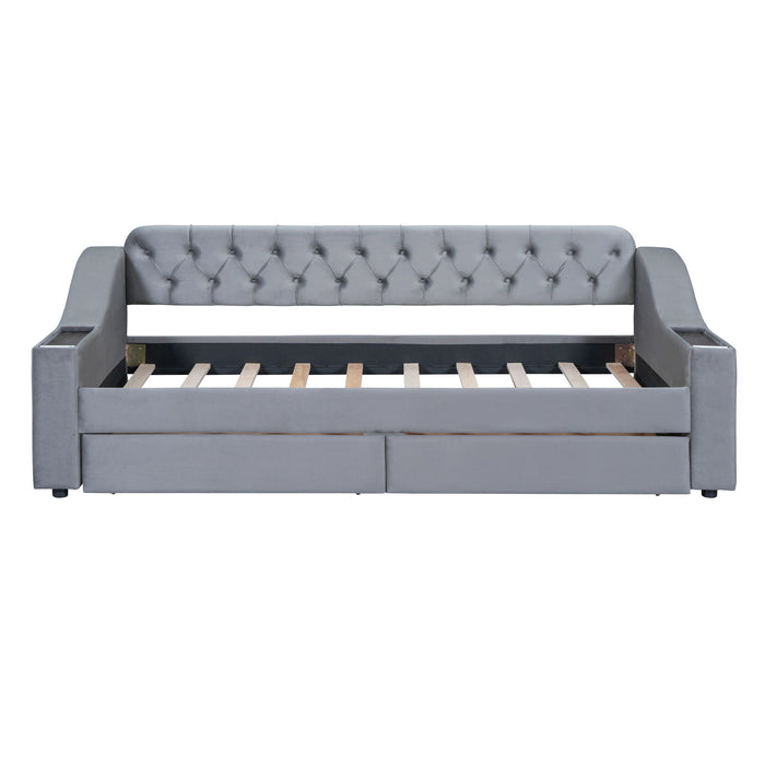 Upholstered Daybed With Storage Armrests And USB Port