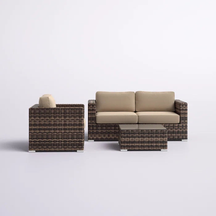 Modern Style Hdpe Wicker Seating Group With Cushions For 3 People In Brown Finish