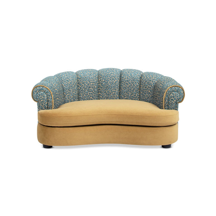 Halle - Rolled Arm Dog Sofa Bed - Gold / Blue