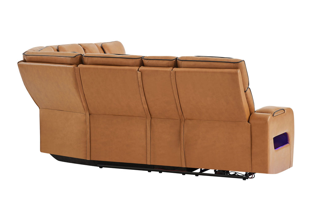 U8611 - Sectional With Power Headrest, Continuous LED And Speaker - Brown