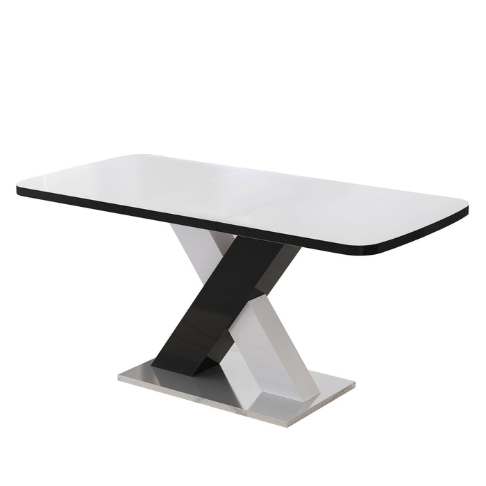 Rectangle Dining Table, Stretchable, Table Top With X Shape And Legs And Base - White / Black