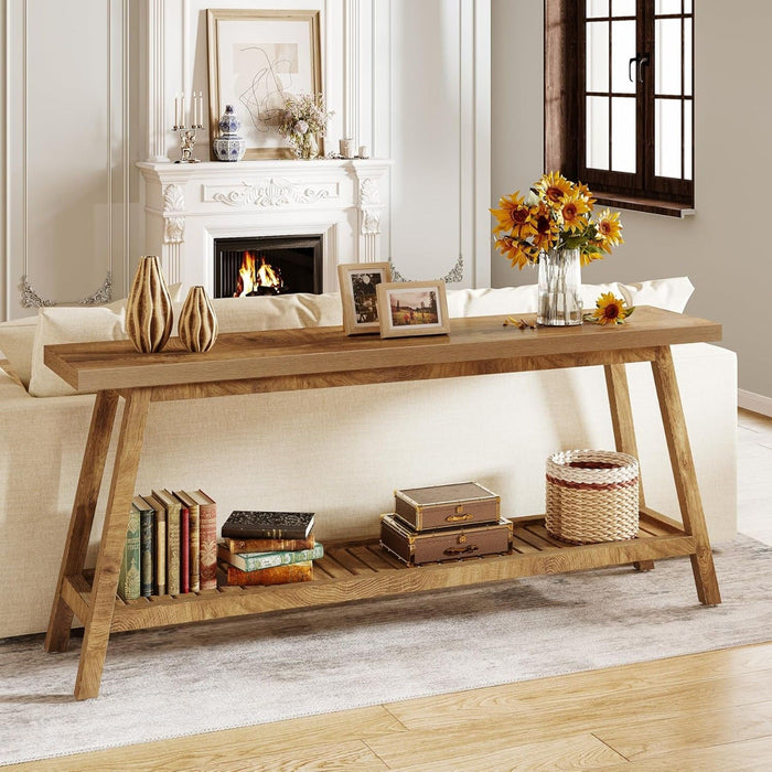 Extra Long Console Table With 2 Tier Open Storage