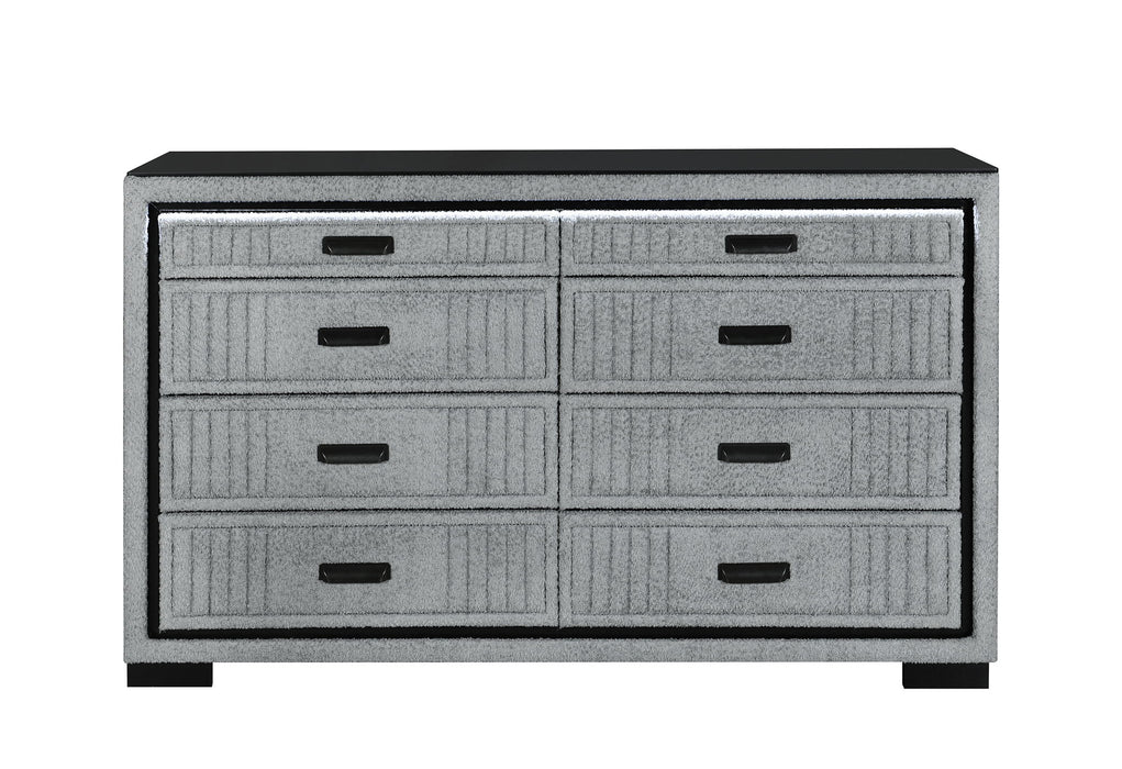 Isabella - 5 Piece King Bedroom Set (King Bed Group With LED, TV Lift, Bluetooth Speaker And Firpeplace Crystal) - Gray