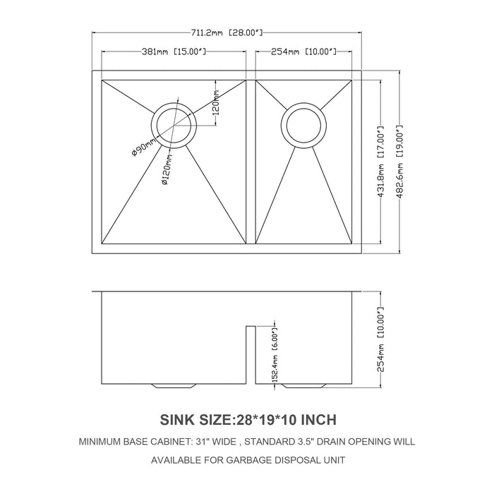Modern Double Bowl Undermount Sink Design With 10" Deep Basins