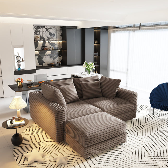 Deep Seat Convertible Sofa With Soft Pillows And Ottomans