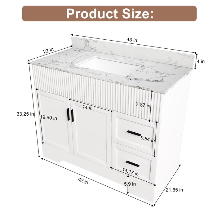 Bathroom Vanity Set, Fluted Cabinet, Soft Close Doors & Drawers, Sink Included - White