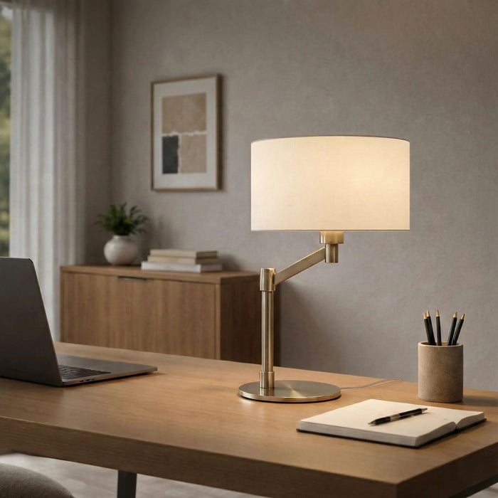 Horizon - Table Lamp With On / Off Switch Curved Base Linen Shade - Brushed Nickel / Silver / White