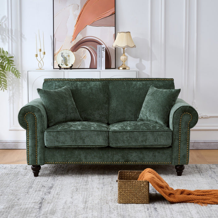 2 Seater Sofa With Rolled Arms, Tufted Upholstered Couch