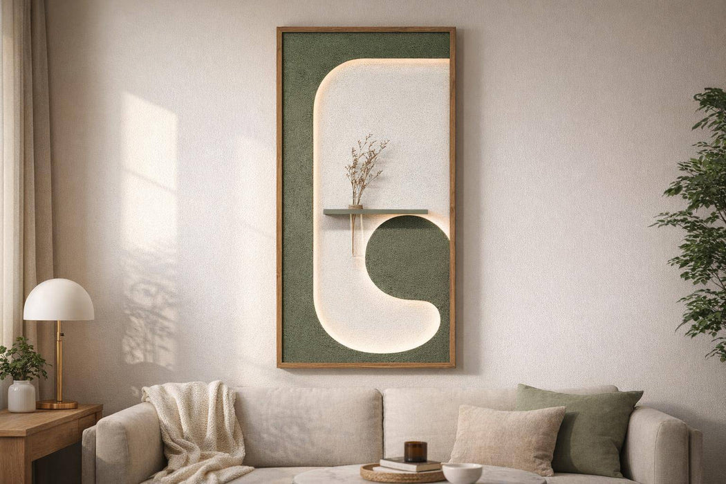 Verdant Niche I Hand-Painted LED Art In Frame - Sage / Ivory