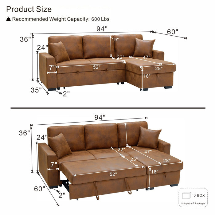 Upholstered Sectional With Pull-Out Bed And Chaise Storage