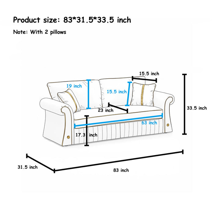 Sofa With Rolled Arms, 3 Seater Couch, Living Room Accent