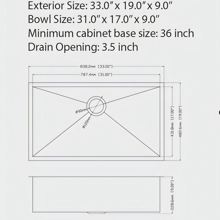 Undermount Kitchen Sink 16 Gauge Single Bowl Stainless Steel