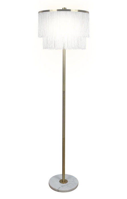 "Tassel Elegance I" Metal Floor Lamp - Soft Gold / White Marble