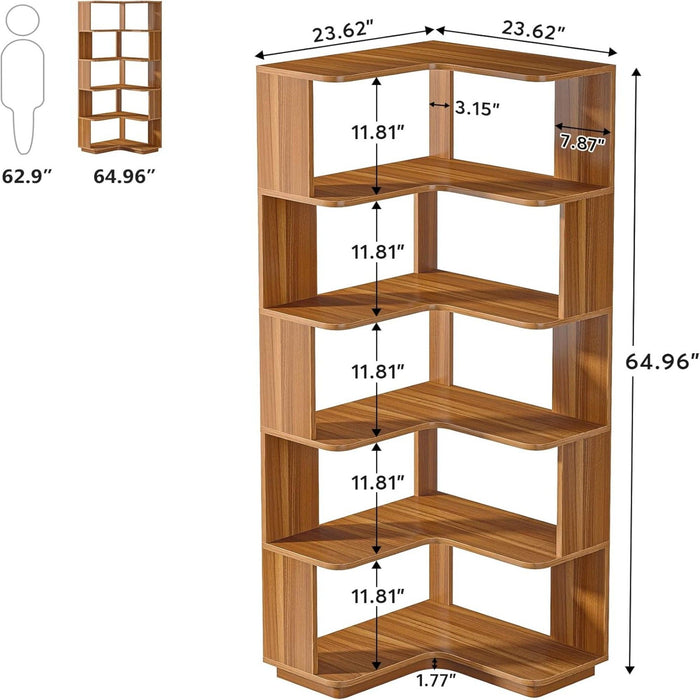 6 Tier Corner Bookshelf, L-Shaped Freestanding Shelf With Anti Drop Panels