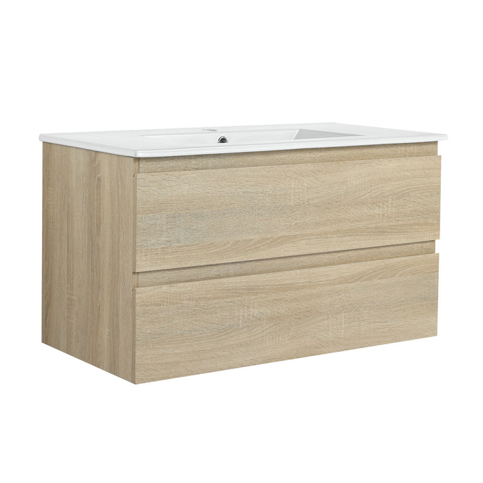 Wall Mounted Bathroom Vanity & Sink, 2 Soft Close Drawers