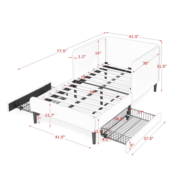 Upholstered Platform Bed Frame With 2 Storage Drawers And Adjustable Sofa Bed