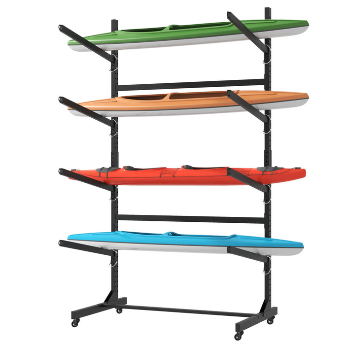 Freestanding Kayak Storage Rack With Lockable Wheels For Kayak, Canoe, Sup & Surfboard