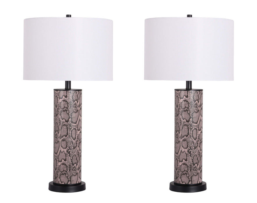 "Serpent Elegance" Faux Leather Table Lamp With Metal Base (Set of 2) - Snake Skin / Asb Gray