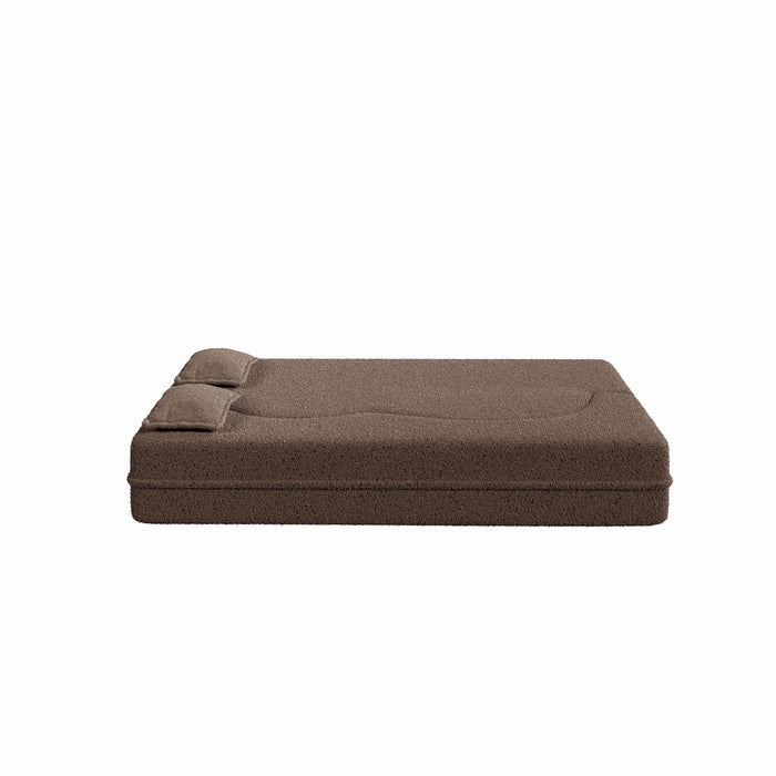 Modern Floor Sofa, With 2 Pillows, Convertible Teddy Fabric Foam Filled Bed