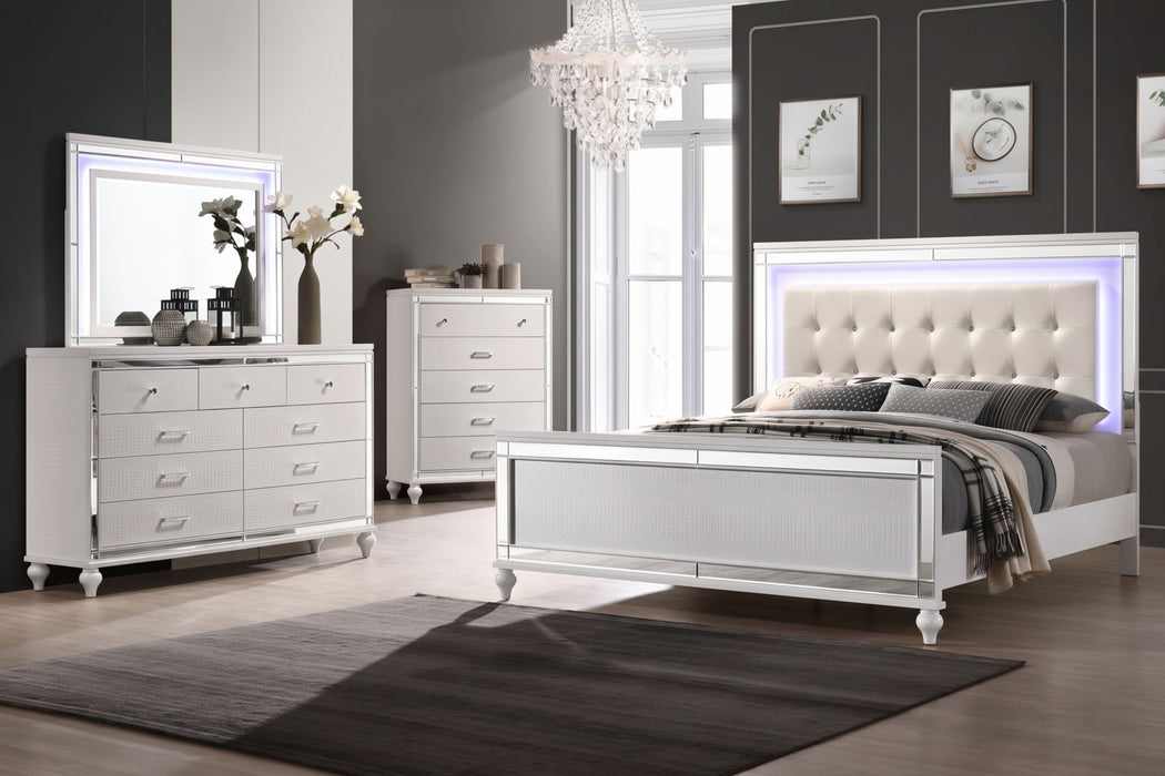 Valentino - Queen 4 Piece Bedroom Set (Bed, Dresser, Mirror, Chest) - White